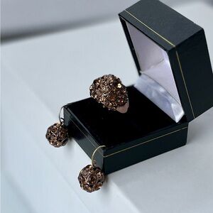 FOSSIL Bronze-colored Domed Cocktail Ring w/ Matching Earrings